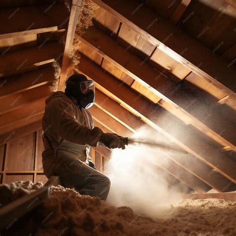 Man spraying foam insulation to insulate attic | Premium AI-generated image