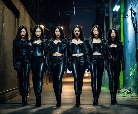 Lexica - Six stunning young asian gothic women walking in a dark alley