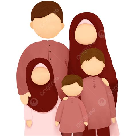Illustration Of A Muslim Family With One Daughter And Two Sons, Muslim ...