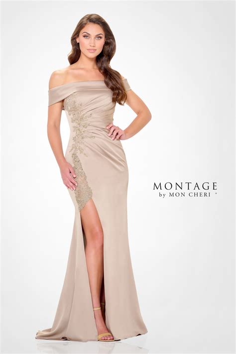 Sage Montage M535 Long Formal Beaded Lace Applique Evening Dress
