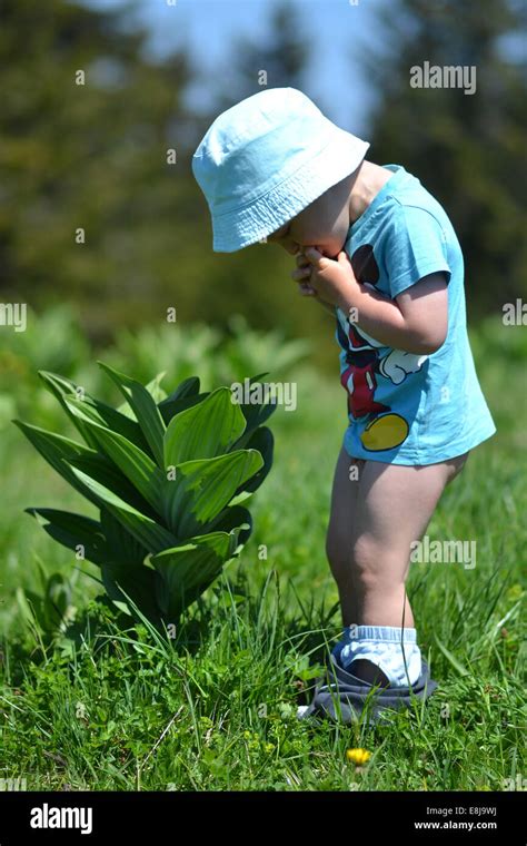 Bambino peeing in natura Foto stock - Alamy