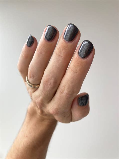 GUNMETAL | Black nails with glitter, Nail shimmer, Silver nails