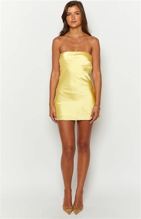 ellie yellow strapless mini dress beginning boutique