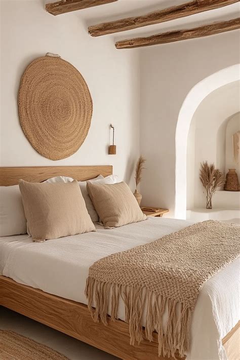 Photo of a modern Mediterranean bedroom featuring a sleek wooden bed ...