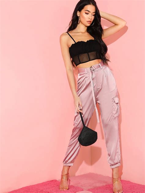 Pink outfit instagram with cargo pants, trousers, jeans | Satin Pants ...