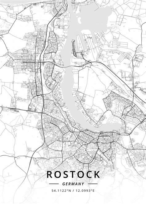'Rostock Germany' Poster, picture, metal print, paint by Designer Map