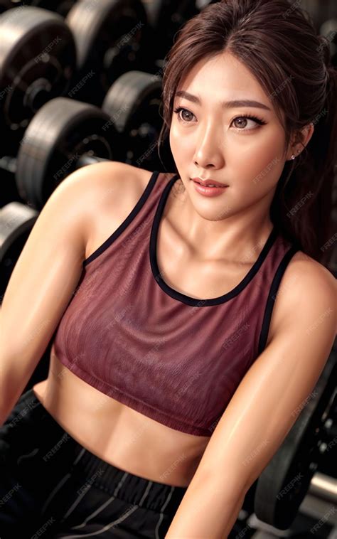 Premium Photo | Beautiful healthy asian woman at the gym generative ai