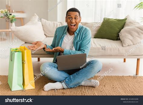 Glad Excited Young Black Man Laptop Stock Photo 2218933249 | Shutterstock
