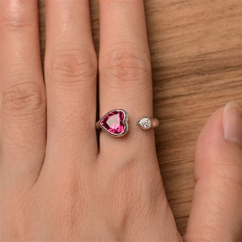 Lab Ruby Ring Heart Engagement Ring Silver Heart Shaped - Etsy