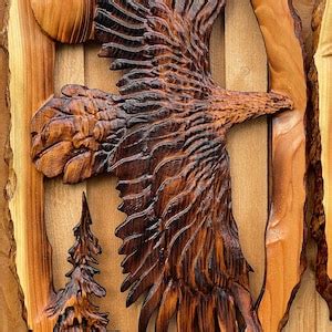 Eagle Wildlife Art Decor Eagle Wall Wood, Chainsaw Eagle Carving, Eagle Carved Wood Art ...