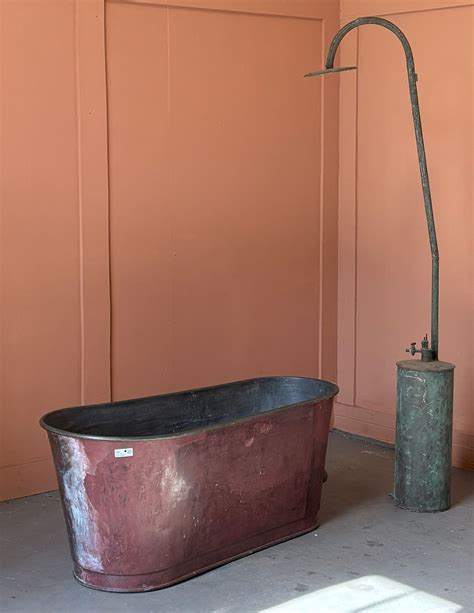 French copper bath (L144cm W64cm H62cm) together with a primitive