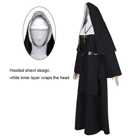 Halloween Nun Cosplay Costume 4-Pieces Set Nun Costume + Cape + Belt