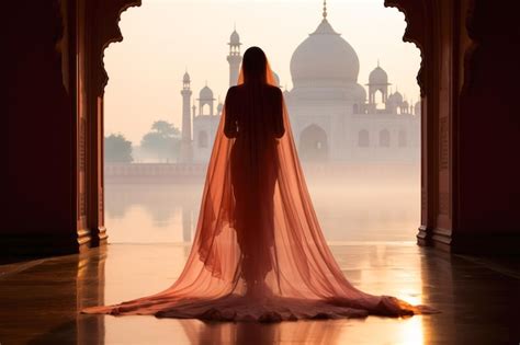 Premium AI Image | Beautiful woman in sari inside Islam Mosque fashion ...