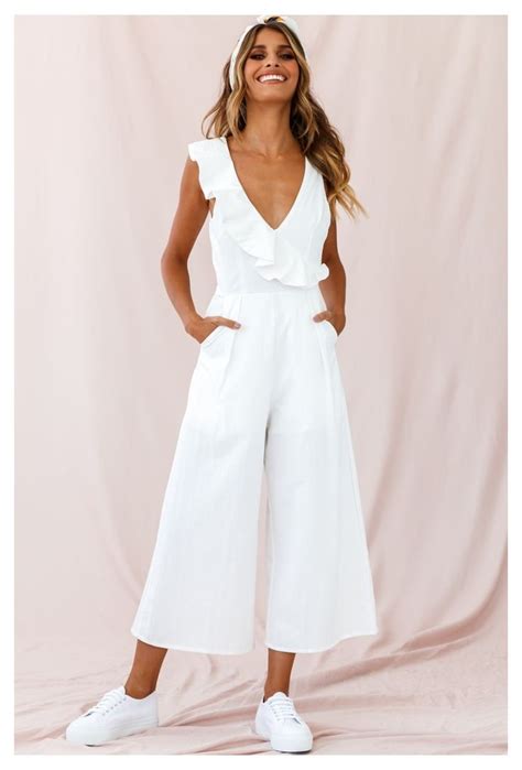 Cheryl Ruffle Strap Wide Leg Jumpsuit White #jumpsuit #outfit #dressy # ...