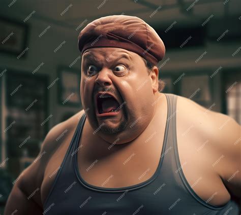 Premium Photo | Angry fat disgusting man in gym screaming generative ai