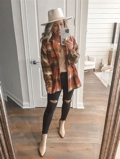 plaid flannel shacket curated  ltk nashville outfits nashville