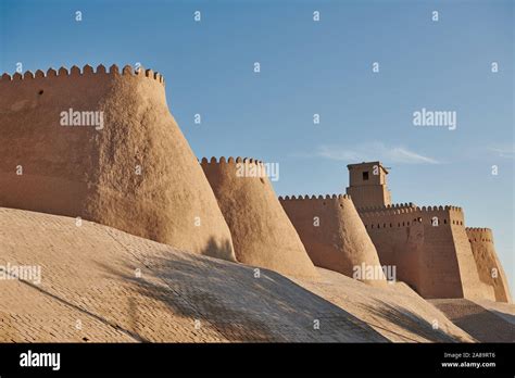 city wall of Itchan-Kala, Khiva, Uzbekistan, Central Asia Stock Photo ...