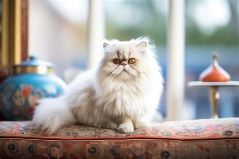 Premium Photo | Fluffy persian cat on a cushion by a bright window