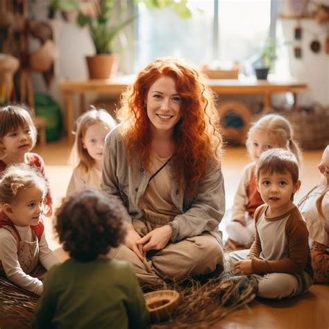 Premium Photo | A childcare teacher with childs