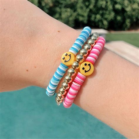 Clay Bead/flat Bead Smiley Bracelet Stack - Etsy