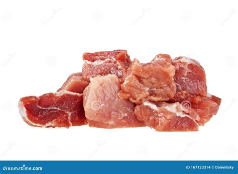 raw fresh meat chunks isolated  white background stock photo image