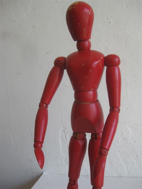 Antique Red Painted Articulated Wood Nude Artist Figural Model
