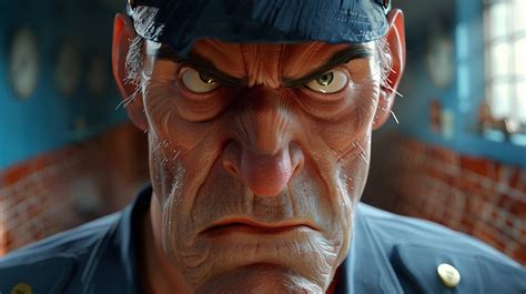 side profile face angry prison guard, disney pixar style --ar 16:9 --v ...