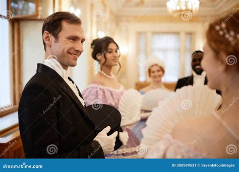 Gentleman Talking To Young Lady Stock Image - Image of costume, woman ...