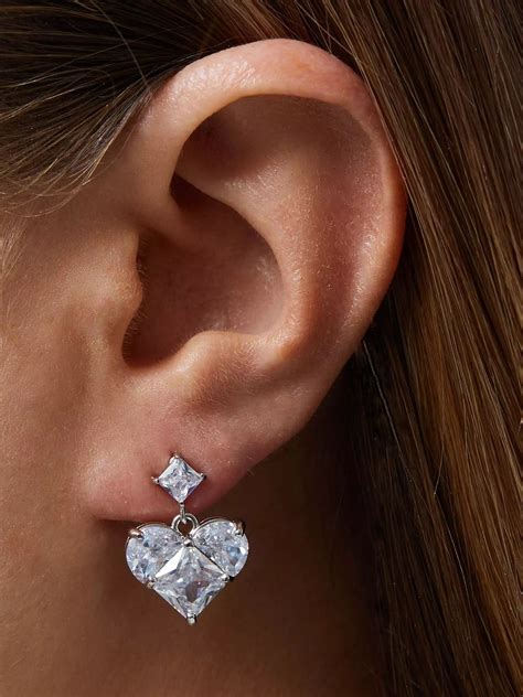 Jon Richard Rhodium Plated Cubic Zirconia Heart Drop Earrings, Silver ...