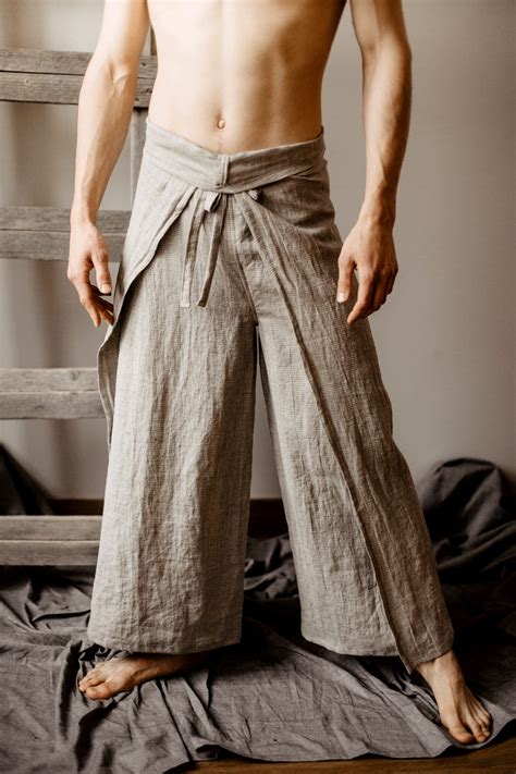 fisherman pants linen wrap pants mens  yoga trousers loose pants