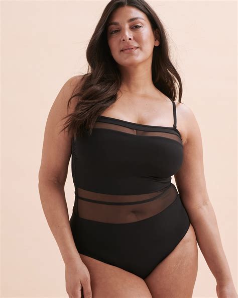 TURQUOISE COUTURE Mesh Inserts Bandeau One-piece Swimsuit - Black