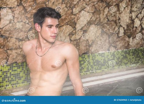 young man relaxing  steam bath sweating stock image image