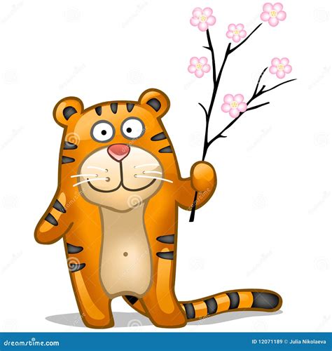 fun tiger  sakura stock vector illustration  beautiful