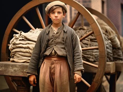 Premium AI Image | Historic colored photo of a kids daily work in the 1900s