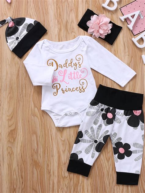 4Pcs Newborn Infant Baby Girls Daddys Princess Outfits Letter Clothes T
