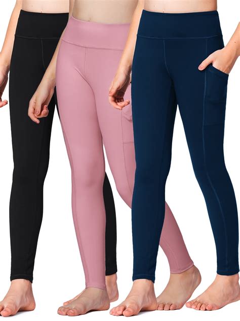 Stelle Girls' 3 Pairs High Rise Athletic Leggings with Side Pockets