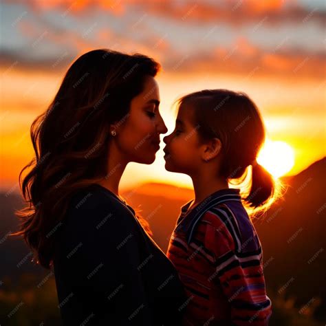 Premium AI Image | silhouette of a mother kissing daughter mother day