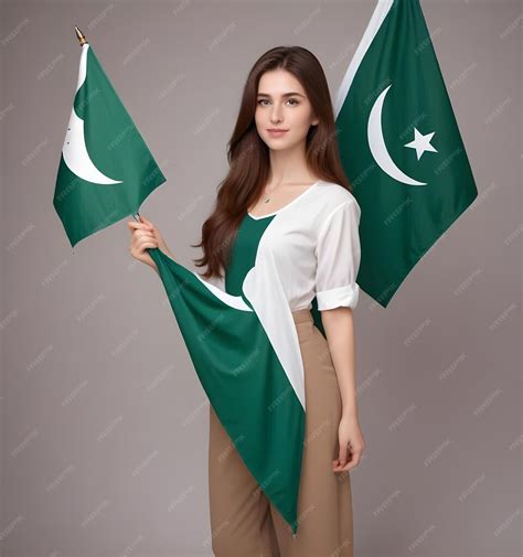 Premium Photo | A woman holding a green and white flag with the flag on it