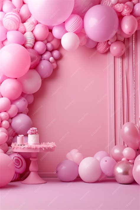 Premium AI Image | A pink birthday party with a cake on a table and ...