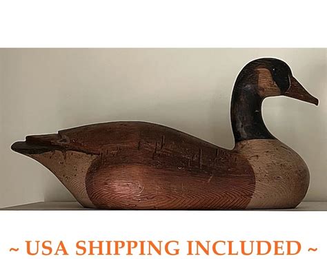 vintage canada goose huge solid wood decoy carving   lewis etsy