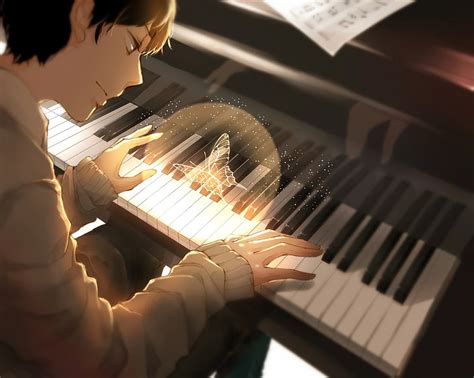 HD wallpaper: anime, boy, instrument, musical, original, piano ...