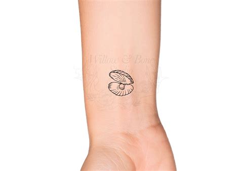 Clam Shell With Pearl Outline Temporary Tattoo Cute Sea - Etsy