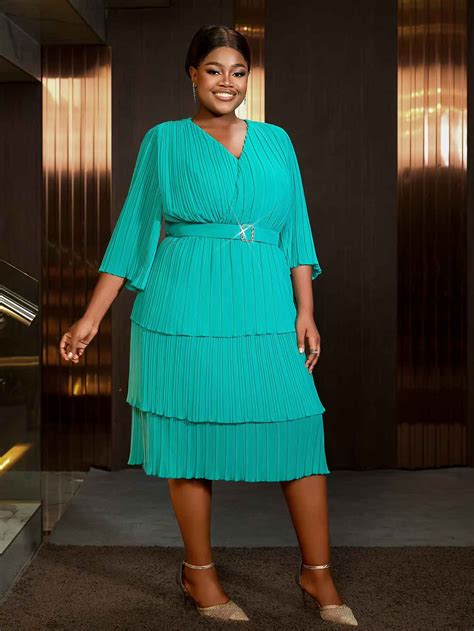 Casual Chiffon High Waist Bell Sleeve A Line Pleated Tiered Dresses