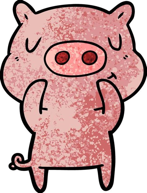 cartoon content pig 12395487 Vector Art at Vecteezy