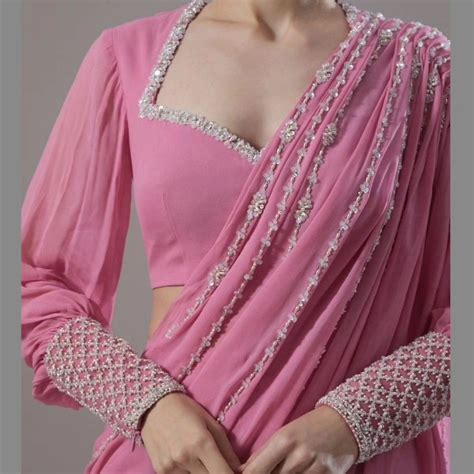pleated full sleeves designer blouse design   stylish blouse