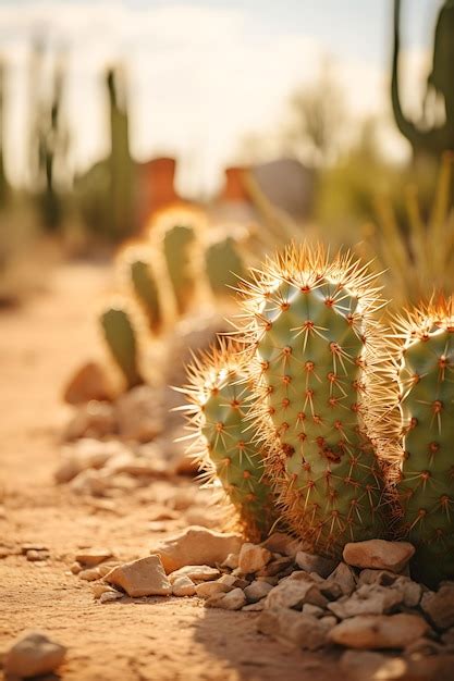 Premium AI Image | Cacti in a Desert Landscape Arid Tones Andshallow ...