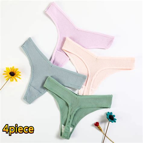 4 Pieces/set Ladies Thong Cotton Comfortable Underwear Sexy Low Waist