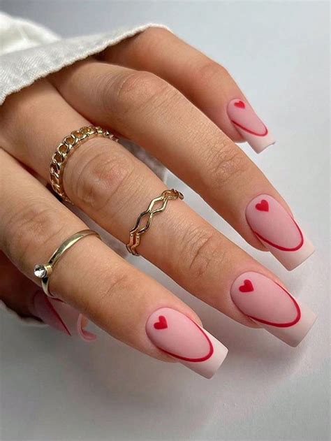 Upgrade Your Look With 24pcs Matte Long Coffin Sweet Heart Pattern Full