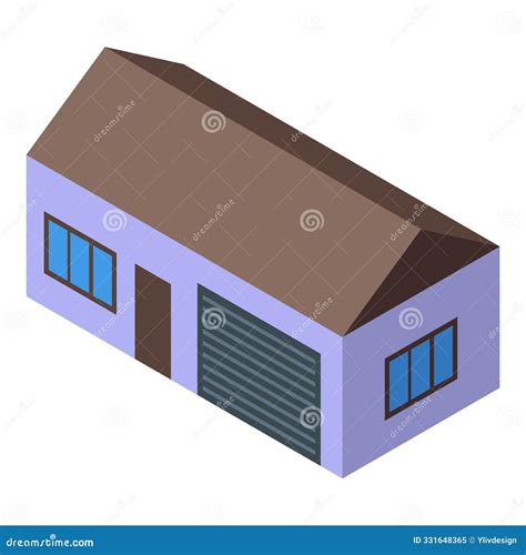 Modern Suburban House with Garage Isometric View Stock Illustration