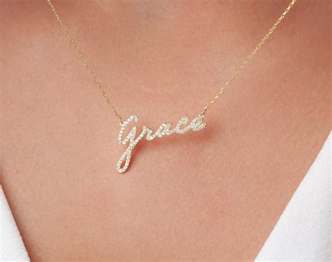 14k Solid Gold Name Necklace Diamond Name Necklace - Etsy